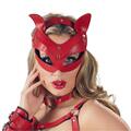 Bad Kitty Cat Mask i rød – erotisk kattemaske til rollespil, dominans og BDSM, fleksibelt materiale, frækt og elegant design.