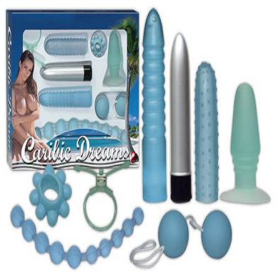The Turquoise Pleasure Set – 8-delt erotisk sæt med dildo og vibrator