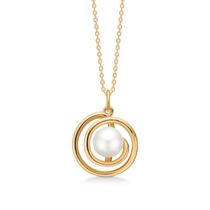 SWIRL W PEARL pendant in 14 karat gold with pearl | Danish design by Mads Z