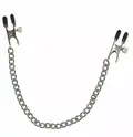 Fetish Collection Boob Chain SX brystklemmer med justeringsskruer, gummihætter og metalkæde