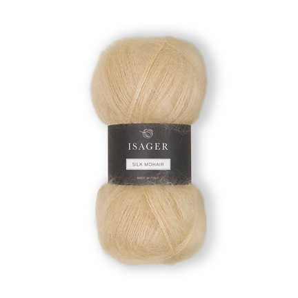 Garnnøgle isager silk mohair farve 58 lys gul beige