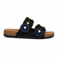 Flora Bloom sorte slippers med blå blomster og komfortabel fodseng