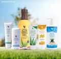 Aloe Vera Gelly, Aloe Propolis Creme, Forever Bright Toothgel, Forever Aloe Vera Gel og Aloe Lips, samt Aloe Liquid Soap.