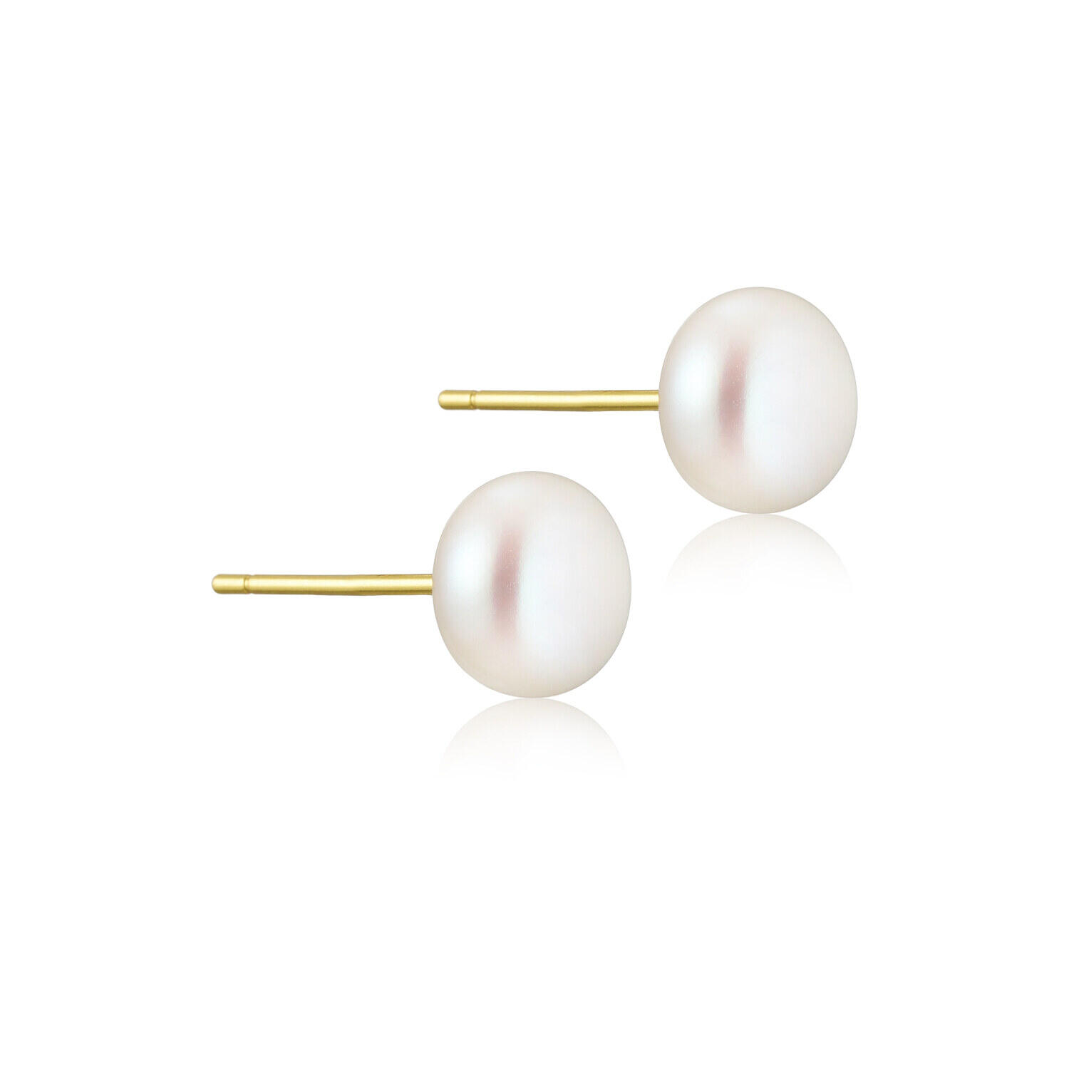Billede af Perlestik perleørering guldbelagt med oval perle - 2 stk (par)