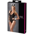 Bunny kostume i sort med bodystocking, krave, manchetter og kaninører – onesize
