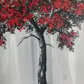 rødt træ maleri grå 50x60
