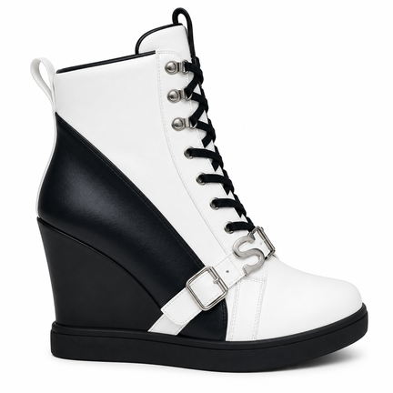 Hvid og sort wedge sneaker med STAR detalje - TopSko.dk