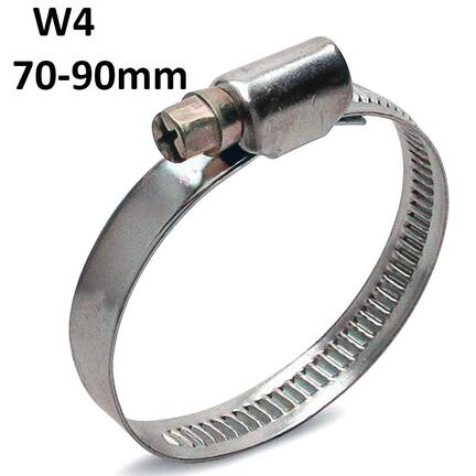Spændebånd 70–90 mm W4 rustfri stål til varmerør og luftslanger