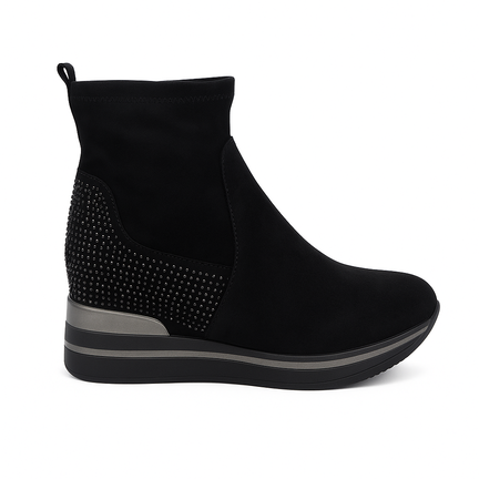 Sort wedge ankelstøvle til kvinder med similisten og kilehæl