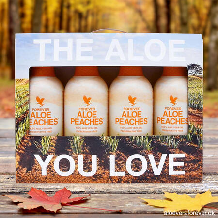 Sampak med 4 stk. Forever Aloe Peaches Aloe vera juice drik