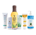 Syv bestsellers Aloe vera baserede hudpleje produkter og Aloe vera naturel drik fra Forever Living