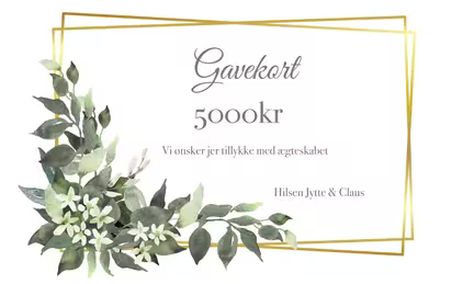 Gavekort med blomster og guldramme - gavekort til bryllup