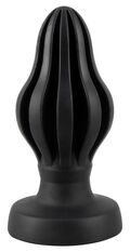 Super Soft Butt Plug Ø 7 i flydende silikone med konisk form, stimulationsriller og kraftig sugebase
