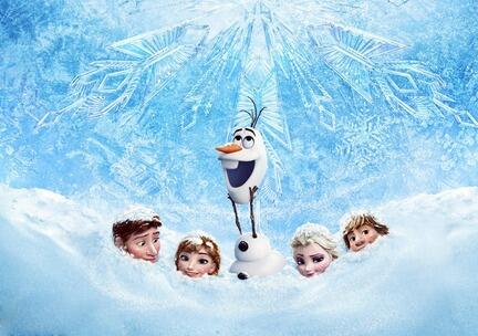Frozen sukkerprint A4 med Olaf og Frozen venner i sneen på blå isbaggrund