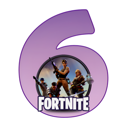 Rundt Fortnite sukkerprint med lilla 6-tal og heltegruppe