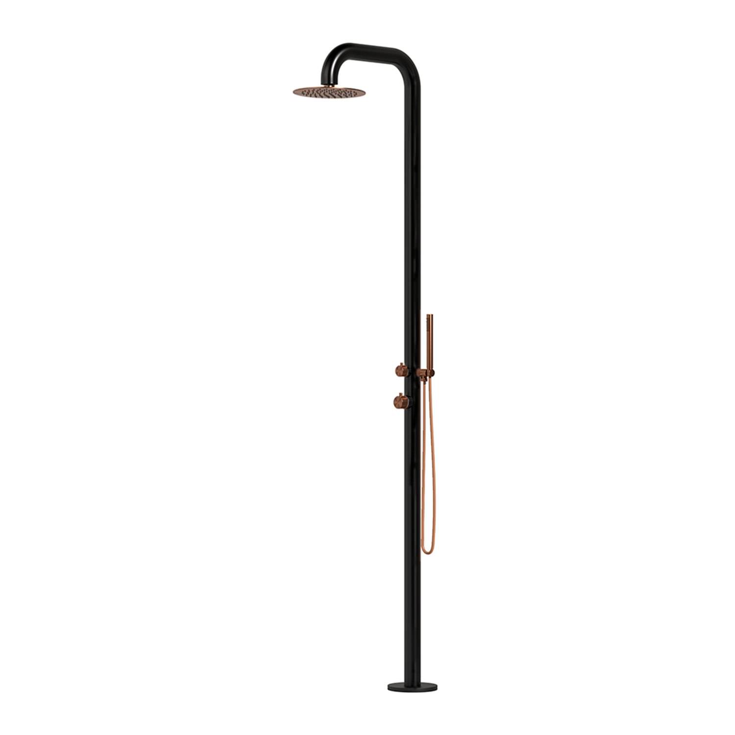 Sined PULA DUO NERA ORO ROSA – Freistehende Außendusche aus AISI 316L Edelstahl – Schwarz/Kupfer – Handbrause – Warm- und Kaltwasser
