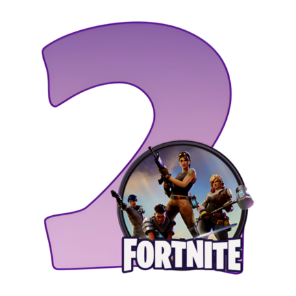 Rundt Fortnite sukkerprint med lilla 2-tal og heltegruppe