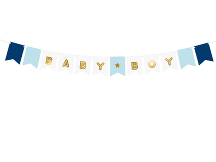 Babyboy banner - babyshower pynt blå og guld