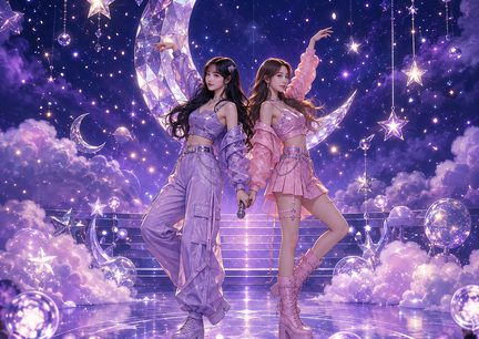 K-pop sukkerprint A3 med måneskinsdanseduo til stor festkage