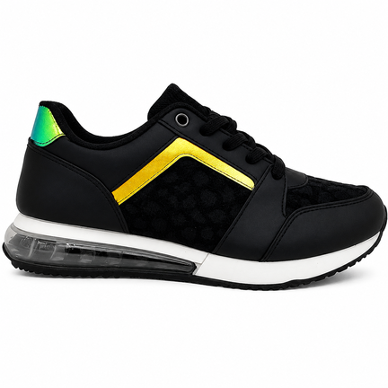 Sort dame sneaker med gul detalje og air-sål