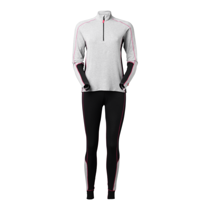 Moderne kontraster i South West Whistler termotøj i sort/grå til damer. Life Wear Bamboo® sikrer fugtregulering. Stilfuld lynlås og tætsiddende komfort, set forfra.