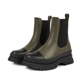 Dame chelsea boots i olivengrønt læderlook med sorte elastiske paneler og chunky sål
