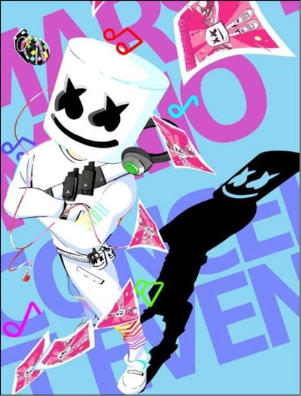 Fortnite sukkerprint A3 med farverig Marshmello