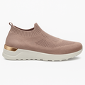Rosa slip-on damesko med strikket overdel og gylden hældetalje