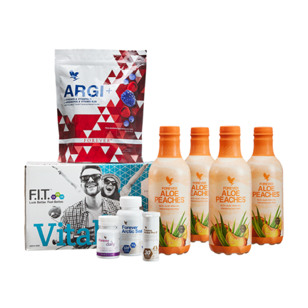 Vital5 med Forever Aloe Peaches - kosttilskudspakke med Aloe vera juice med fersken