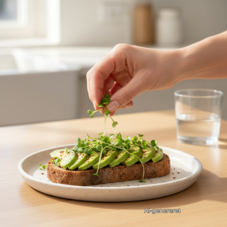 Broccoli Raab mikrogrønt drysses over avocado-toast