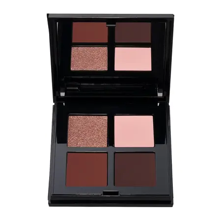 øjenskygge palette med fire nuancer i matte og perlende finish i kompakt etui med spejl