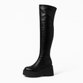 Sort over knæ dame støvle med stretch-skaft og plateau sål