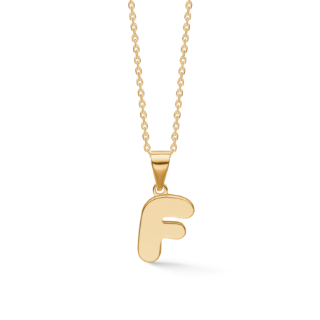 Letters F necklace made of 925 pure sterling silver plated with 18 karat gold plating.