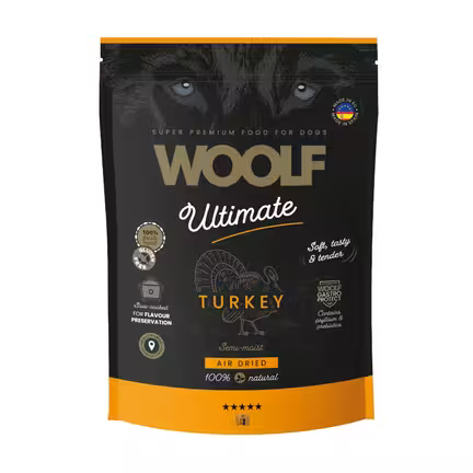 WOOLF Ultimate Semi Moist Hundefoder med Kalkun | 1 kg | 100% frisk kød | Glutenfri | Slow Cooked | Air Dryed