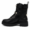 Sort dame combat boot med perledetaljer og quiltet skaft