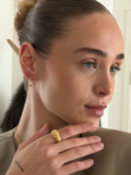 Inge wearing Seashell Secrets ring made of 925 pure sterling silver plated with 18 carat gold plating.
