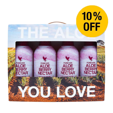 4 stk. Forever Aloe Berry Nectar Aloe vera drik med tranebær og æble med 10% rabat