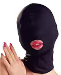 Bad Kitty Naughty Toys Black Head Mask – sort tætsiddende fetishmaske i stretchmateriale med mundåbning, unisex, ideel til bondage og dominansleg.