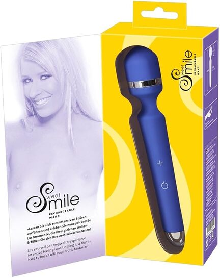 Blue Massage Wand – blå genopladelig vibrator med fleksibelt hoved og 20 vibrationsindstillinger