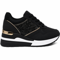 Sort wedgesneaker med glitter og rosaguld detaljer – Elegant