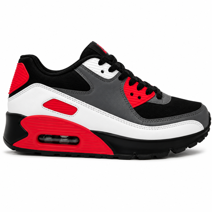 Klassisk sneaker i sort, grå og rød – komfort og stil