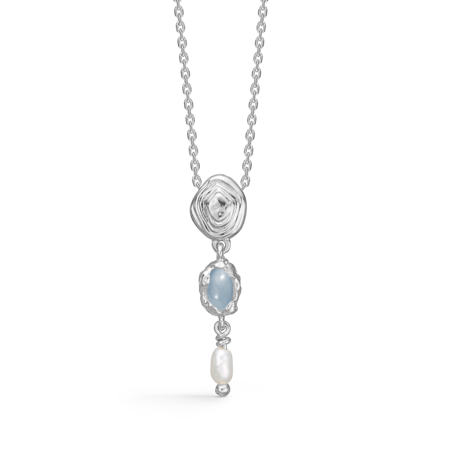 Shell necklace made in 925 pure sterling silver with pearl and blue zirconia.