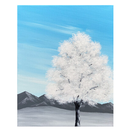 lille maleri blå hvid træ
