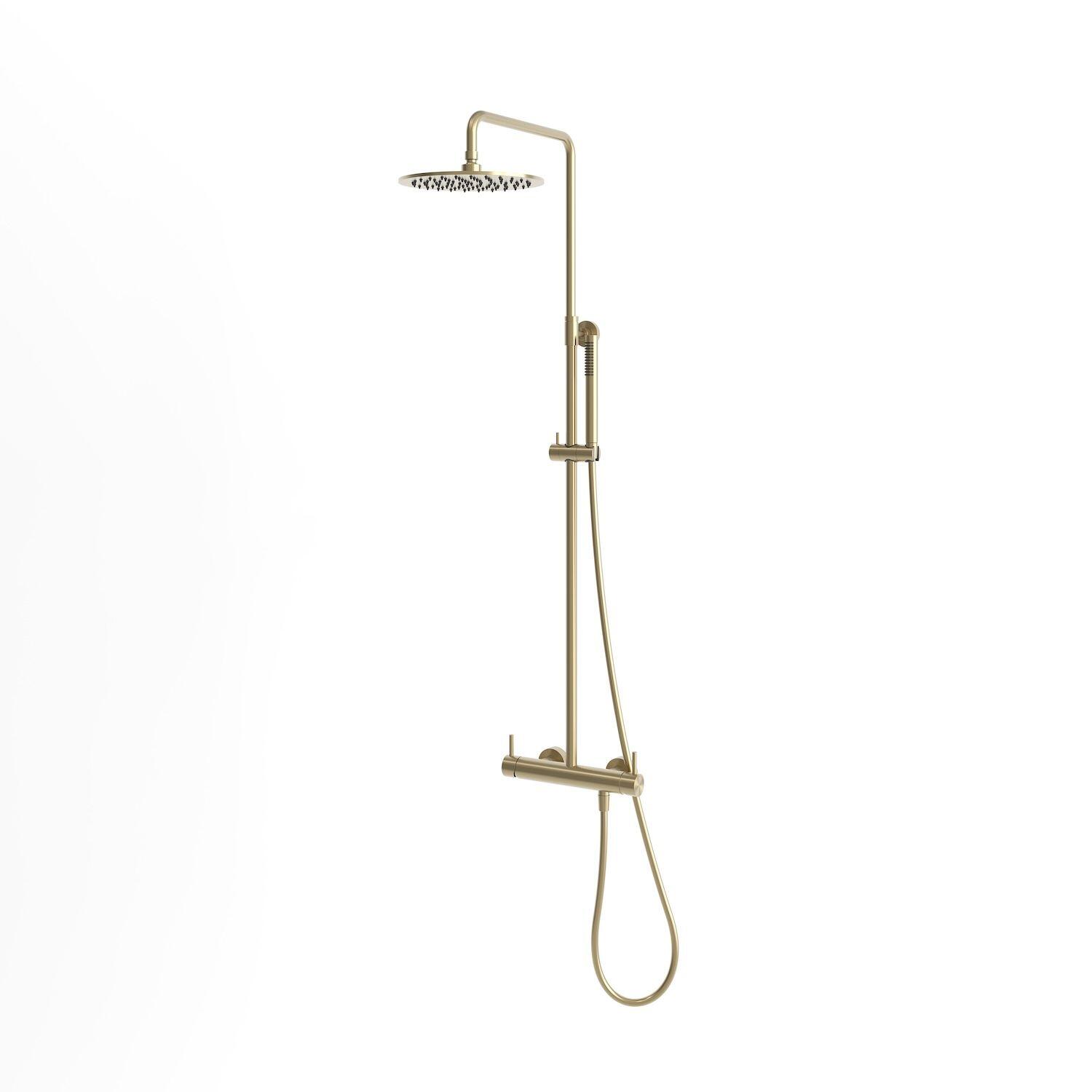 Sined PARETE LEVANTE ORO – Wandmontierte Außendusche aus AISI 316L Edelstahl – Messing/Gold – 25 cm Duschkopf – Warm- und Kaltwasser