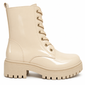 Beige Lakstøvle med Snørebånd og Chunky Sål – Lynlås & Gloss