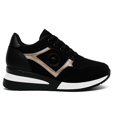 Sort dame sneaker med guld detaljer, blød sål og moderne design