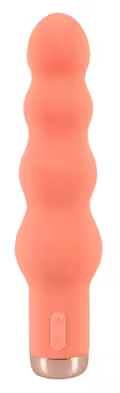 Peachy! Mini Beads vibrator i coral-pink med bølget form – kompakt og kraftfuld.