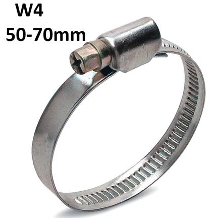 Spændebånd 50–70 mm W4 rustfri stål til varmerør og slanger