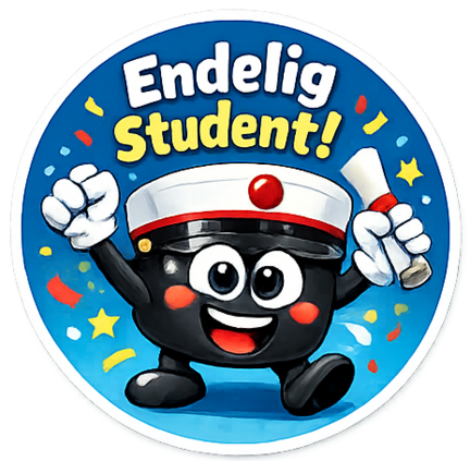 Festligt studenter sukkerprint med teksten Endelig Student til cupcakes, cookies og studenterkager