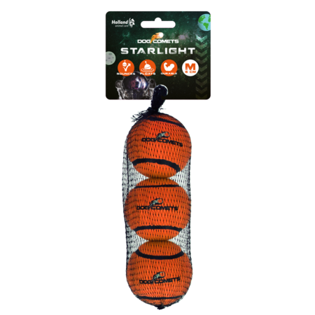 Dog Comets Starlight Tennisbold - M, 3 stk, orange